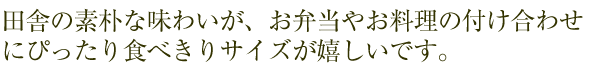 田舎の素朴な味わいが、お弁当やお料理の付け合せにぴったり食べ切りサイズが嬉しいです。